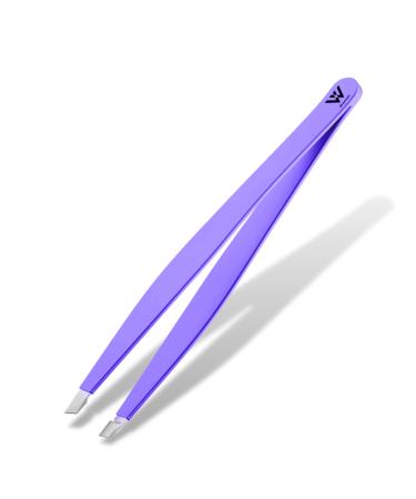 Wamza Tweezers for Facial Hair Women & Men - Pack of 1 -Slanted Eyebrow Tweezers Professional- Stainless Steel Precision Eyebrow Hair Pluckers/Tweezers for Women - for Chin & Fine Hair (Purple)
