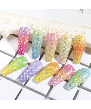 Kalolary Mermaid Nail Foil Transfer Stickers - Holographic Gradient Fish Scales Nail Decals for Women - 10 Sheets - Buy Online on SooperMarket.com