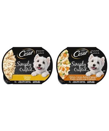 Cesar Simply Crafted Wet Dog Food Chicken Flavour 37g Pack of 10 & Simply Crafted Wet Dog Food Chicken Carrots Barley & Spinach 37g Pack of 10