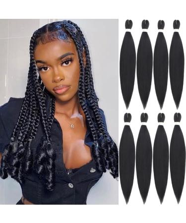 Leeven 8 Packs Black Pre Stretched Braiding Hair Synthetic Yaki EZ Braiding Coi Leray Braids Knotless Braiding Hair Extensions Pre Stretched Hot Water Setting Crochet Braids /26 Inch 1B# 26 Inch (Pack of 8) 1B