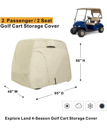 Explore Land 600D Waterproof Golf Cart Cover - Universal Fit for 2 Passenger Golf Carts - Light Tan - Buy Online on SooperMarket.com