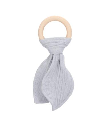 Baby Teething Wooden Ring - Bunny Ears Design Bite-Resistant Cotton Gauze Soothing Teether for Babies (Gray) | International Shipping - Buy Online on SooperMarket.com