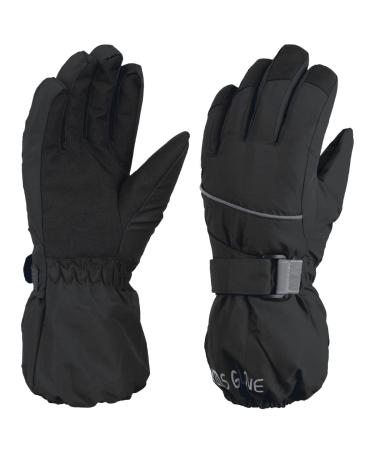 TRIWONDER Children's Ski Gloves Thermal Fleece Gloves Warm Winter Gloves for Boys Girls B - Black L (12-14 years)