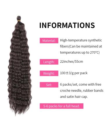 Deep Twist Crochet Hair - Ombre Kinky Curl Braided Hair Extensions 22 Inch 6 Packs - Synthetic Curly Hairstyle - Buy Online on SooperMarket.com