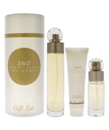 Perry Ellis 360 3.4oz EDT Spray 0.25oz EDT Spray 3oz Shower Gel Women 3 Pc Gift Set 3.4 Fl Oz (Pack of 1)
