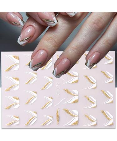 Gold Stripe French Nail Art Stickers - 9 Sheets 3D Self Adhesive Decals for DIY Manicure - Buy Online on SooperMarket.com