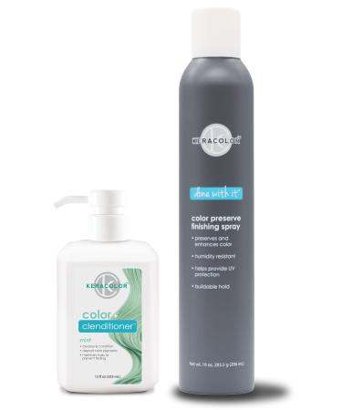 KERACOLOR Kit of 3-in-1 (Cleanse + Conditioner + Color) Mint Semi-Permanent Hair Dye and Finishing Hair Spray 10oz
