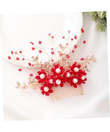 HAPINARY Handmade Comb Hair Insert Comb Bridal Headpiece Flower Hair Combs Wedding Side Comb Wedding Hair Combs Pearl Comb Clip Crystal Headpiece Tiara Red Hanfu Bride Headgear - Buy Online on SooperMarket.com