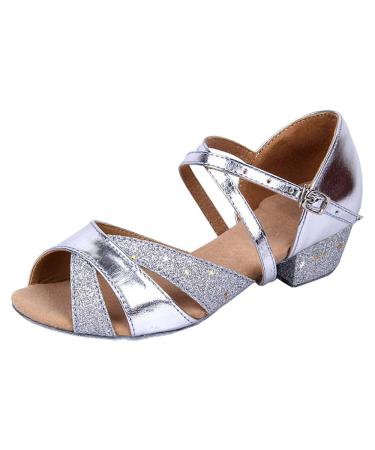 Girls Salsa Dance Shoes Children Glitter Latin Tango Ballroom Shoes with Soft Soles 37 EU Silver
