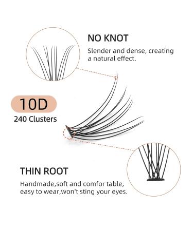 240 Pcs 10D C Curl 0.10mm DIY Eyelash Extension Cluster Lashes Kit 8-14mm - Professional Reusable Makeup Mini Extensions for Home Use - Buy Online on SooperMarket.com