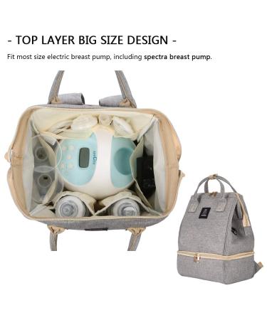 Double Layer Breast Pump Backpack with Cooler & Moistureproof Bag - Grey, USB Charging Port - Ideal for Outdoor Working Moms - Buy Online on SooperMarket.com