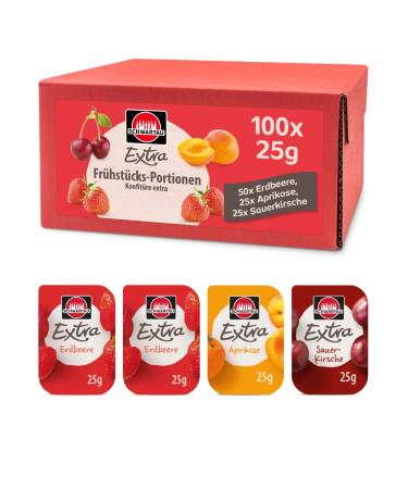 Schwartau extra portions mix box jam portion shells (50 x strawberry 25 x apricot 25 x sour cherry) large pack 100 x 25g extra mix box