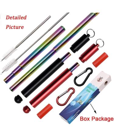 Chargenyang 2 Pack Telescopic Reusable Straw Collapsible Stainless Steel Straws Portable Metal Drinking Straws with Aluminum Key-Ring Case & Cleaning Brush for Travel Home Work.(Black and Rose Gold) - Buy Online on SooperMarket.com
