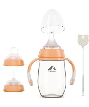 Gulicola 3 in 1 PPSU Baby Bottle  Transition Sippy Cup for Milk  Straw Cup with Handle  Breast-Like  Anti-Colic  BPA Free  9oz  LL Nipple  9m+  Orange