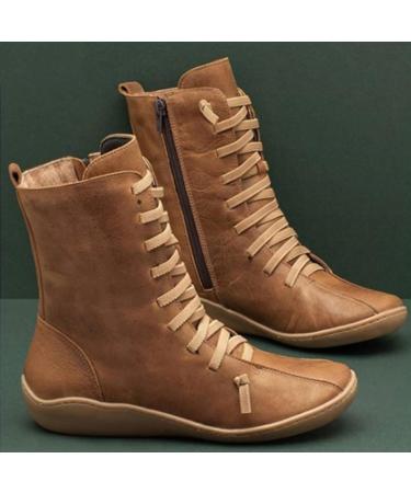 Shop Elegant Brown Medieval Women's Winter Ankle Boots | Flat & Warm Classic Lace Design - Sizes 36-45 - Buy Online on SooperMarket.com