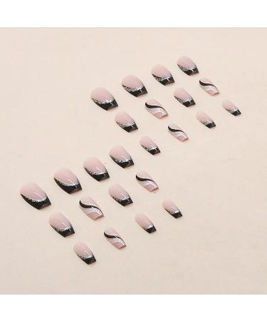 Groovy Nights Silver Glitter Swirl Long Coffin Fake Nails with Glue - 24PCS Set - Buy Online on SooperMarket.com