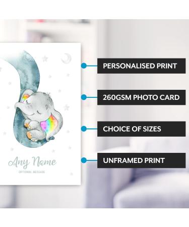 Personalised Rainbow Baby Gifts - DUMBO Elephant Wall Print | New Baby Gift for Birth, Birthday, Christening | Keepsake Nursery Decor - Buy Online on SooperMarket.com
