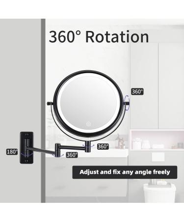 10X LED Wall Mounted Lighted Makeup Mirror with 3 Color Lights & Touch Screen Dimming - Double Sided Magnifying Mirror for Bathroom Vanity (Black) - Buy Online on SooperMarket.com