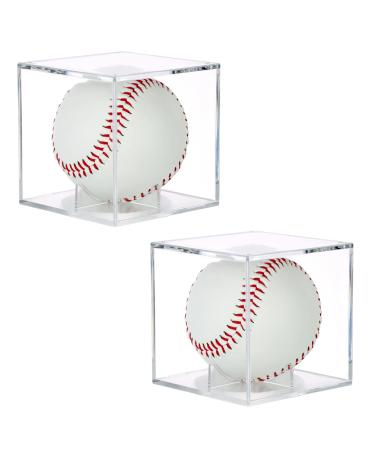 TERDEWE 2 Pack Stackable Baseball Display Case UV Protected Acrylic Baseball Boxes for Display Clear Display Case Baseball Cube Memorabilia Display Protector Official Baseball Autograph Display Case