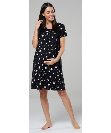 happy mama Labor Delivery Hospital Gown Breastfeeding Maternity - Black With Stars - Buy Online on SooperMarket.com