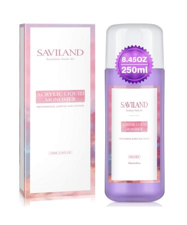 Saviland Acrylic Liquid Monomer - 8 OZ Professional Monomer High Capacity Acrylic Nail Liquid for Acrylic Powder Nail Extension Fast Setting Flexible Non-Yellowing, MMA Free