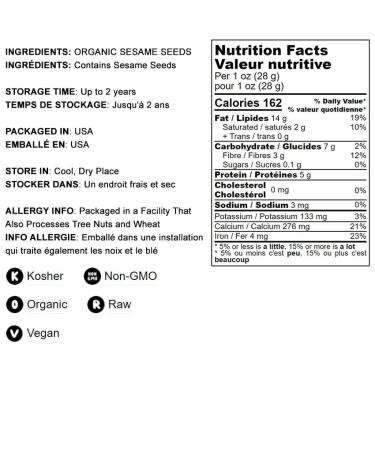 Organic Hulled Sesame Seeds 8oz - Non-GMO, Kosher, Vegan. High in Iron & Calcium. Ideal for Tahini Paste, Stir-fries, Salads - Buy Online on SooperMarket.com