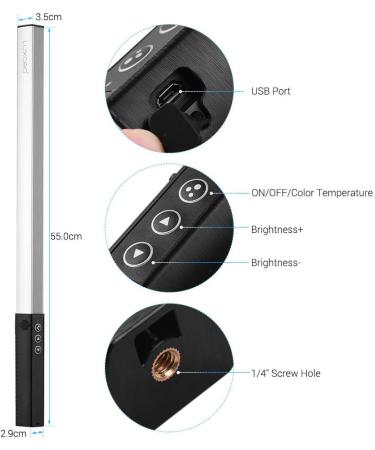 LUXCEO RGB LED Photography Lighting Wand - 1000 Lumens, CRI 95+, USB Rechargeable, Remote Control, Carry Bag - Adjustable Color Temp, 36 Colors - Buy Online on SooperMarket.com