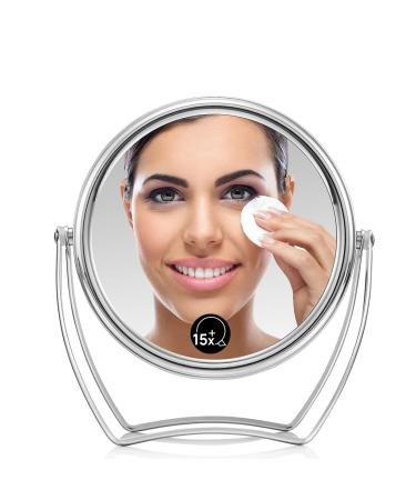 OMIRO Travel Vanity Mirror   5 Inch Double-Sided 1X/15X Magnification Swivel Makeup Mirror with 360  Pivot Stands  Chrome Finish