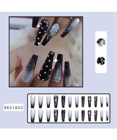Lckiioy Black Gradient Applique Diamond False Nails Detachable Press on Nails Glitter Diamond Nails Nail Art - Buy Online on SooperMarket.com