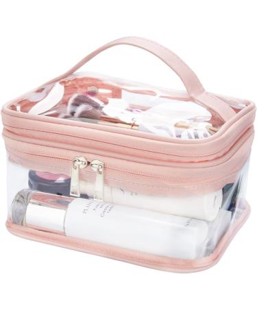 HAOGUAGUA Double Layer Clear Cosmetic Bag | Waterproof Travel Toiletry Bag | Transparent PVC Hair & Nail Accessories Pouch | Pink Beach Bag Organizer - Buy Online on SooperMarket.com