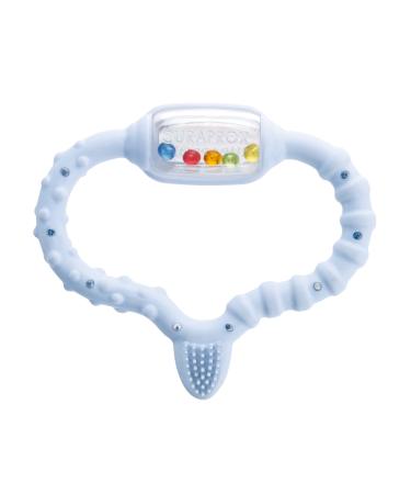 Curaprox bite ring for babies blue baby bite ring with rattle baby bite ring with learning toothbrush bite ring for babies for teeth bpa-free blue 1 piece