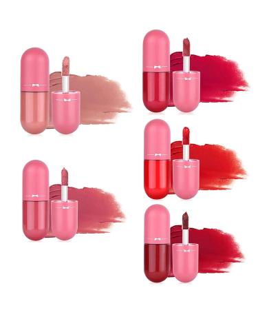 Korean Lip Gloss Mini Lip Tint Stain Set - Long Lasting & High Pigment - 5 Colors - Moisturizing Velvet Lip Tint - Matte Liquid Lipstick - 2 Fl Oz - Buy Online on SooperMarket.com