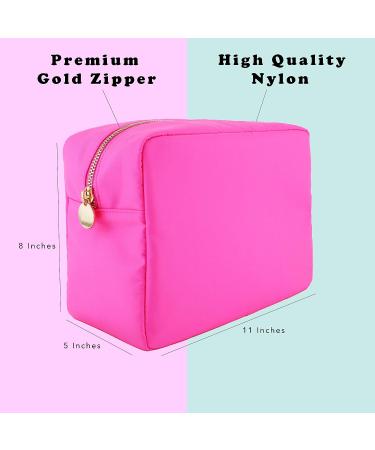 DANCOUR Large Pink Makeup Bag & Toiletry Organizer for Women - Nylon Cosmetic Pouch, Travel-Friendly, Preppy Style - Hot Pink Makeup Storage for Girls - Buy Online on SooperMarket.com