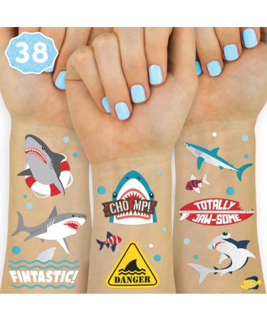 xo  Fetti Shark Temporary Tattoos - 38 Metallic Styles | Underwater Sea Creature  Ocean Animal Birthday Party Supplies  Summer  Totally Jawsome  Arts and Crafts