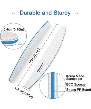 12 PCS 80/80 Grit Nail Files for Acrylic Nails & Poly Gel Extensions - Coarse Washable Emery Boards for Manicure, Home & Salon Use - Buy Online on SooperMarket.com