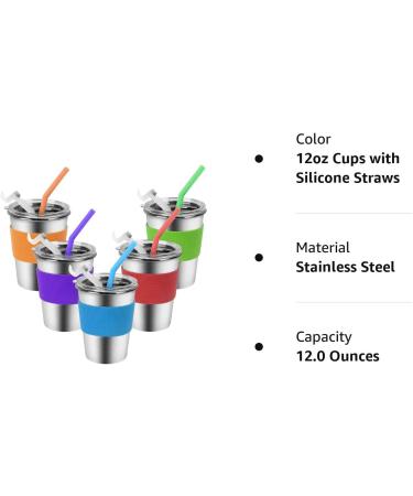 Yummy Sam Kids Stainless Steel Cups with Silicone Straws and Spill-proof Lids - 5 Pack 12oz Toddler Tumblers with Heat-insulated Sleeves - Buy Online on SooperMarket.com