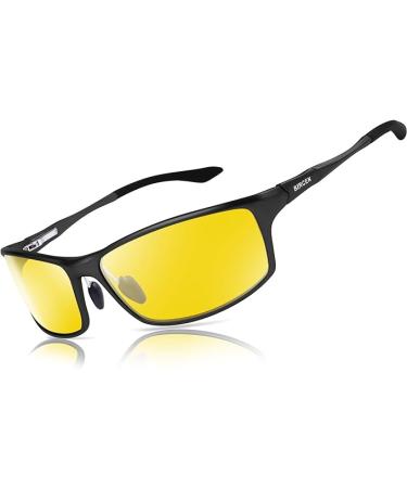 Bircen Night Vision Glasses for Driving, HD Anti Glare Al-Mg Frame Night Driving Glasses for Men and Women B-black Frame Night Vision Lens