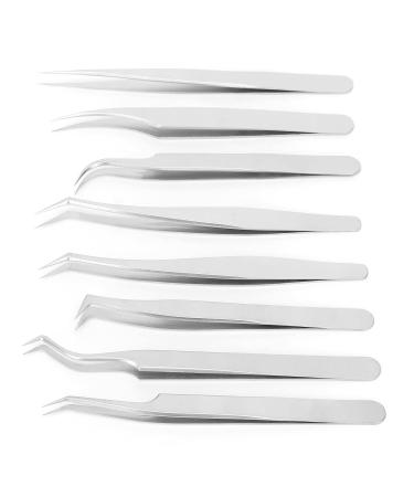 Stainless Steel 8-Part Eyelash Tweezers Set - Ergonomic Design & Fine Lace for Precision - Perfect for Eyelash Extensions - Buy Online on SooperMarket.com
