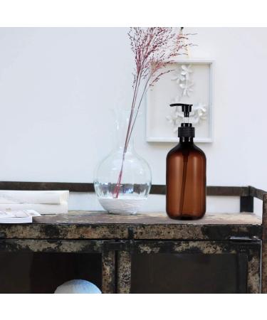2 Pack 17oz Amber Plastic Pump Shampoo Bottles | Refillable Dispenser for Soap, Shampoo & Conditioner - 500ml Brown - Buy Online on SooperMarket.com