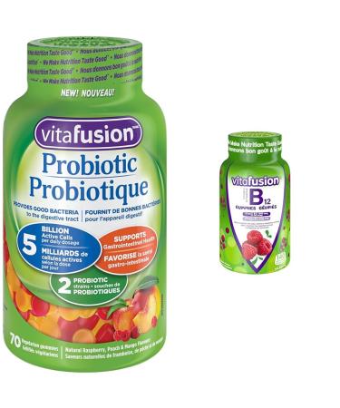 Vitafusion Probiotic Adult Gummies 2 Probiotic Strains & B12 Adult Vitamin Gummies 1000 Mcg Vitamin B12 Daily Dose Helps Metabolize Nutrients 140 Count 2 Month Supply Packaging May Vary Gummies + 1000 Mcg Vitamin B12