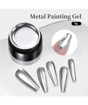 Metallic Gel Nail Polish Silver Gel Nail Polish Mirror Nails Finish Metal Painting Gel Super Glossy Soak off UV/LED Nail Gel 3D Metal Mirror Effect - Buy Online on SooperMarket.com