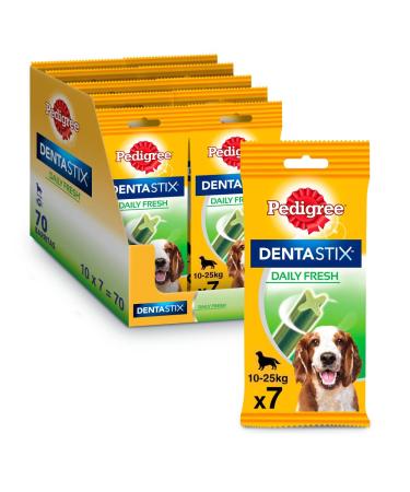 Pedigree Dentastix DAILY Fresh dental nack for medium -sized dogs - Hundeleckerli with active ingredients for every day - for healthy teeth and a fresh breath - 70 sticks (10 x 7 pieces) 180 g (10 pack) medium -sized dogs single
