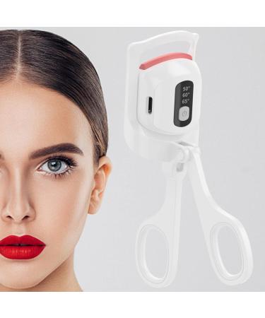 Heated Eyelash Curlers  Heated Lash Curler for Long Lasting  USB Rechargeable Electric Eyelash Curlers  Natural Curling Eyelash Heated Curler with Digital Display 3 Temperature Settings  White
