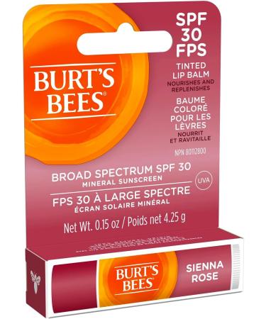 Burt s Bees Tinted Lip Balm SPF 30 100% Natural Origin Mineral Sunscreen Sienna Rose Mother's Day Gift 1 Tube in Blister Box - Buy Online on SooperMarket.com