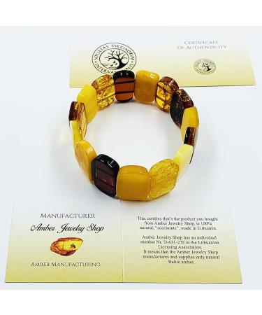 Natural Baltic Amber Stretch Bracelet - Handmade Multicolor Amber Jewelry from Certified Amber Beads - Buy Online on SooperMarket.com