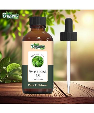 Organic Zing Sweet Basil (Ocimum basilicum) Oil Pure & Natural for Skin Face Hair Care Aromatherapy Diffuser Conditioner - 30ml/1.01fl oz - Buy Online on SooperMarket.com