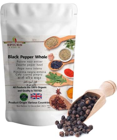 Spices&Herbsuk Black Peppercorns (250g) Premium Quality Whole Black Peppercorns for Improved Metabolism Organic Black Peppercorns Promotes Absorption of Nutrients Used in Various Meals