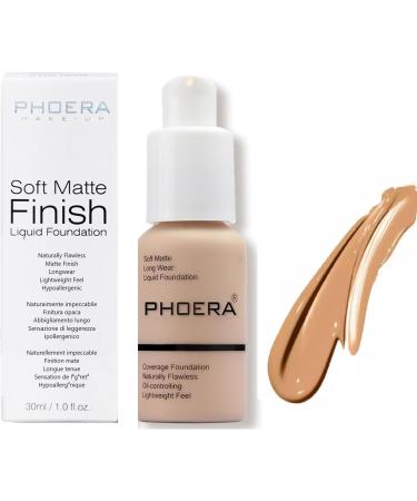 Phooera Fulll Coverage Liquid foundation Matte Finish Concealer Long wear 24hrs Oil Controlling Naturally Flawless Lightweigt Feel Buildable (105 SAND) - Buy Online on SooperMarket.com