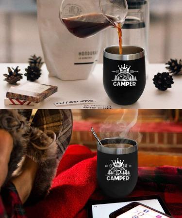 Coolertaste King Of The Camper Wine Tumbler - 12oz Happy Camper Gift for Campers Outdoors - RV Hiking Camping Coffee Mug - Buy Online on SooperMarket.com