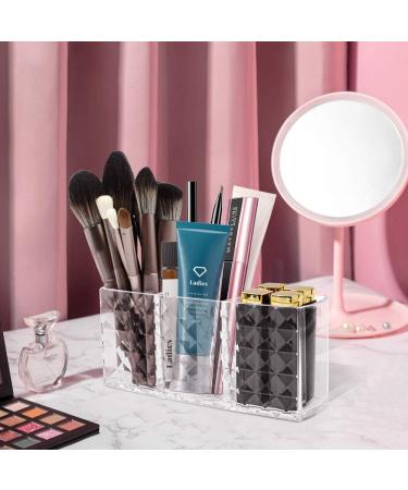 Ubetree Acrylic Makeup Organizer - 3 Compartment Cosmetic Storage for Eyeliners Lipsticks & Brushes - Transparent Vanity Holder for Bathroom & Office - Buy Online on SooperMarket.com